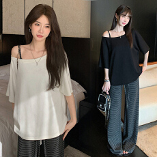 孕妇装夏季新款一直领显瘦松弛感套装 宽松减龄两件套装