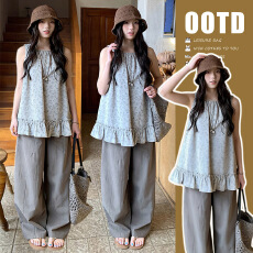 批发孕妇装夏季花边娃娃减龄上衣套装 宽松显瘦两件套装