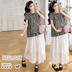 批发实拍现 孕妇装夏季气质格子<b class='q'>上衣</b>搭配半身裙套装 减龄<b class='q'>宽松</b>两件套