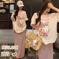 批发孕妇装夏季韩版宽松休闲无感直喷印花<b class='q'>纯棉</b>短袖套装