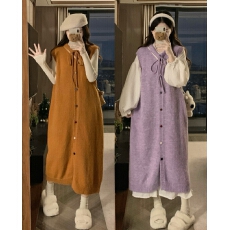 批发实拍大码女装秋冬新款胖mm长款系带针织<b class='q'>背心</b>裙+长袖打底裙两件套