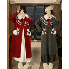 批发实拍大码秋冬新款甜美风圣诞雪花毛衣开衫外套高腰<b class='q'>半身裙</b>两件套