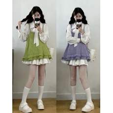 批发2026实拍大码女装春装长袖蝴蝶结打底<b class='q'>衬衣</b>+针织马甲背心两件套装