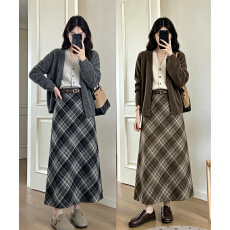 批发实拍大码秋季新款胖M慵懒风针织开衫假两件上衣+高腰半身裙两件套