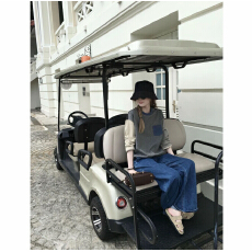 蘑糯糯深灰色/浅灰色异色拼接长袖打底衫 6006-001-0310