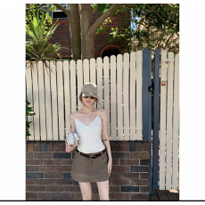 批发蘑糯糯双层吊带米白色/粉色花边吊带 6042-001-0322