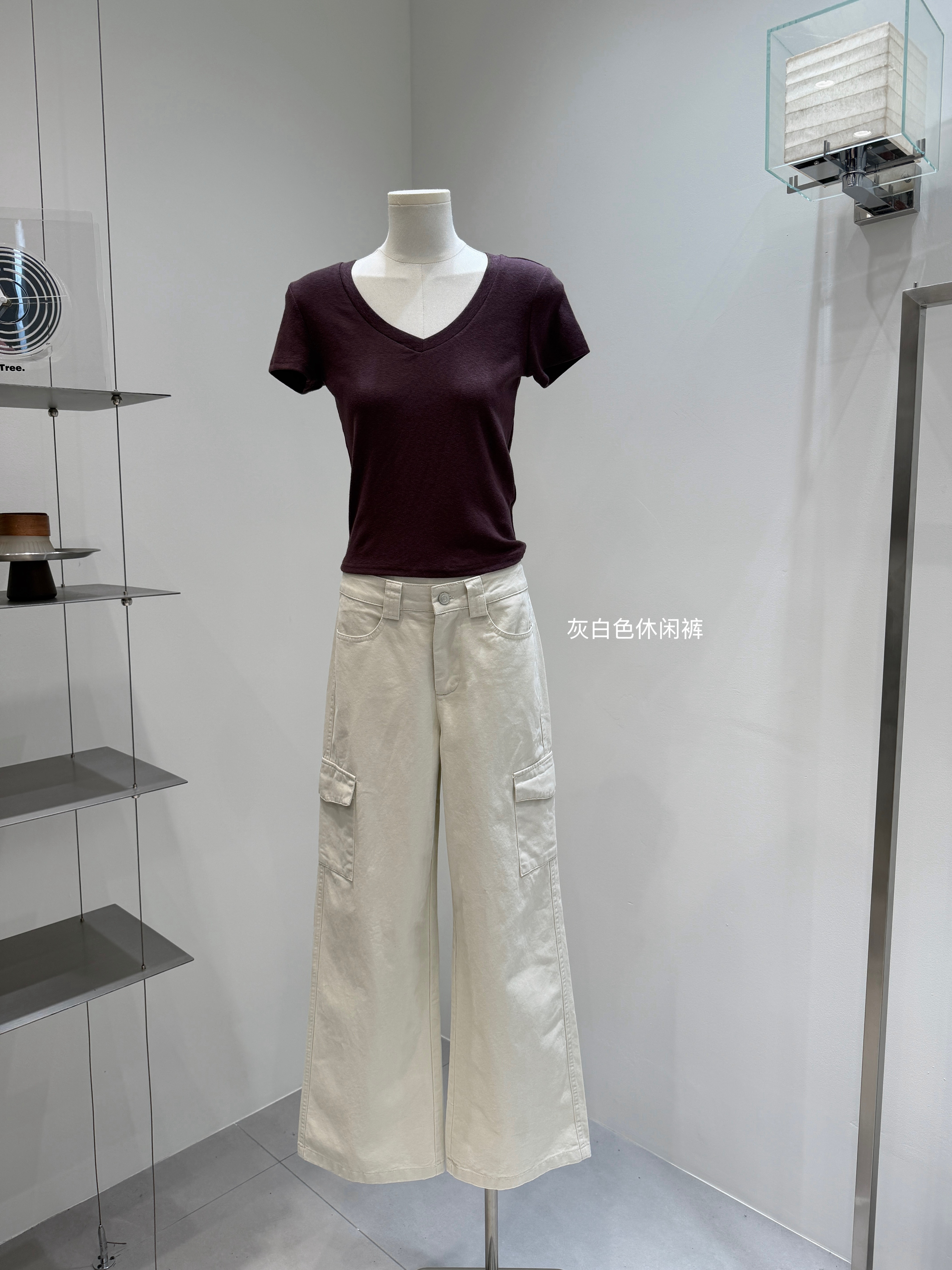 버섯 찹쌀 찹쌀 칙칙한 흰색 캐주얼 바지 6027-004-0310