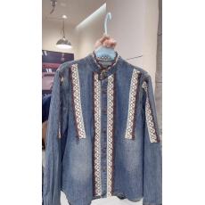 批发高端女装欧货2026早春新款高级感立领拼蕾丝边<b class='q'>牛仔</b><b class='q'>衬衫</b>女