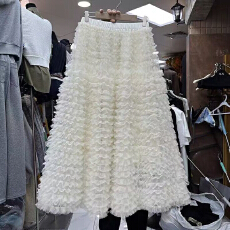 批发网图欧货减龄中长款裙女网纱纯色彩色甜美夏季褶皱新款蓬蓬裙2026