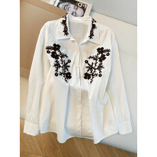 批发实拍2026新款春季复古高级感刺绣长袖翻领<b class='q'>衬衫</b>女气质百搭小众显瘦