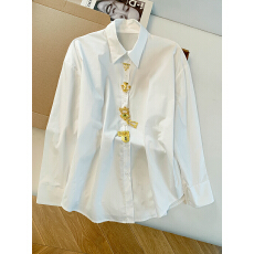 批发实拍2026年春季翻领长袖金属别针装饰法式优雅宽松衬衫廓形<b class='q'>通勤</b>