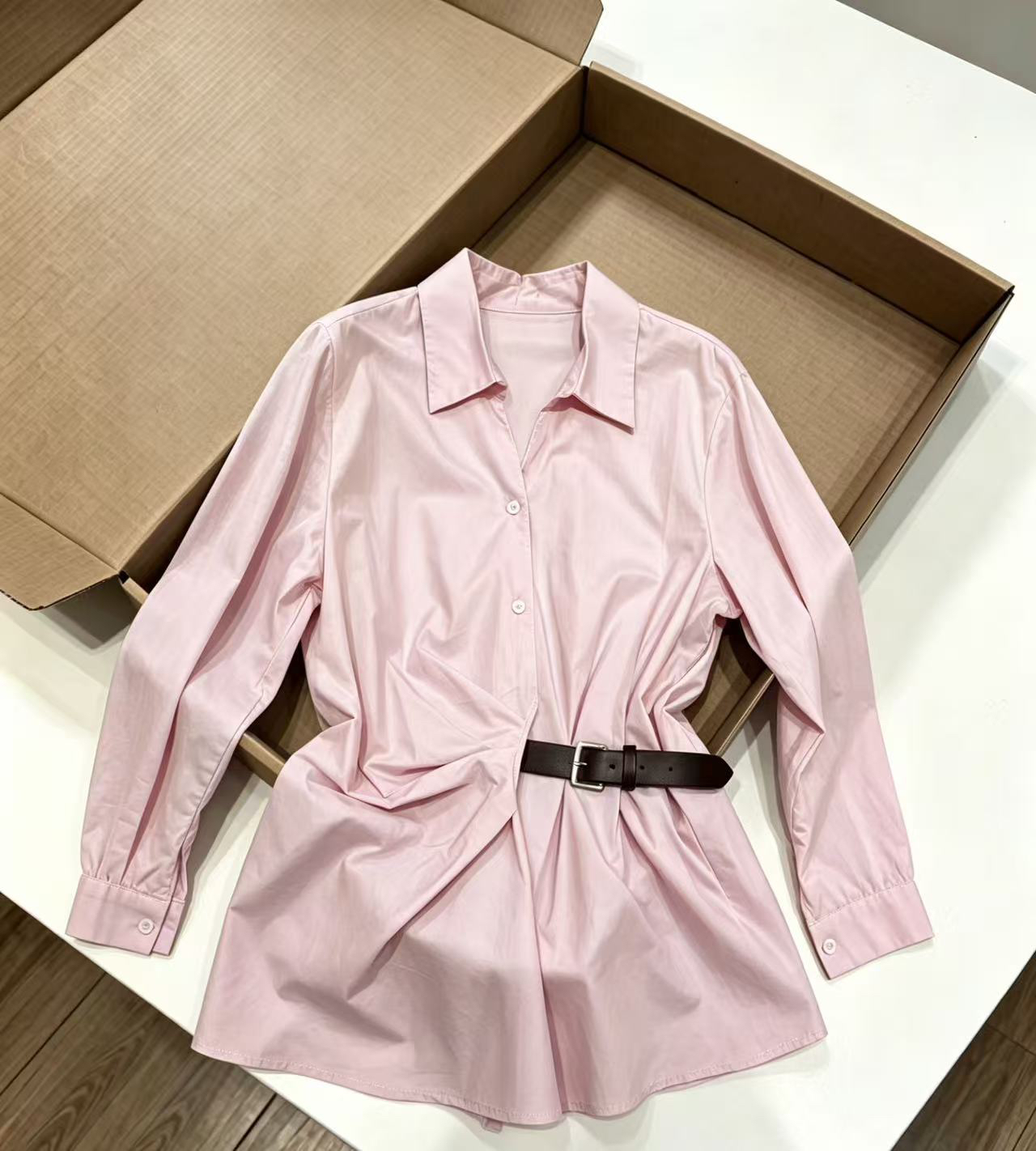실사 봄 새로운 한 부서 다용도 프로필 모양 허리 수축 긴팔 셔츠 루즈핏 출퇴근 착용 가져 가라. 고급 센스 품격 켜기