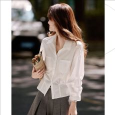 批发小个子洋气时尚衬衫女春夏季新款气质减龄收腰衬衣白色出片上衣