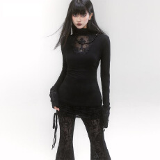 批发官图实价 暗黑系美式十字架镂空上衣女春秋修身高领内搭<b class='q'>打底衫</b>T恤