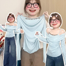 批发官图实价 拼接假两件亮片<b class='q'>吊带</b>长袖T恤女春褶皱修身纯欲显瘦上衣