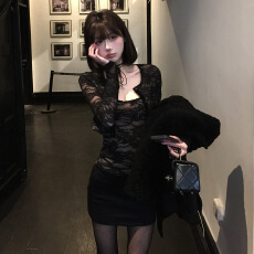 批发官图实价 蕾丝微透显瘦辣妹<b class='q'>上衣</b>修身吊带背心+短款<b class='q'>外套</b>开衫套装