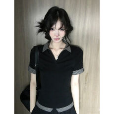批发官图实价 韩系polo领短袖<b class='q'>t</b><b class='q'>恤</b>女夏季假两件设计感小众修身半袖上衣
