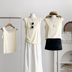 批发官图实价 仿棉 鱼骨背心宽松圆领显瘦遮肉百搭无袖上衣韩版外穿