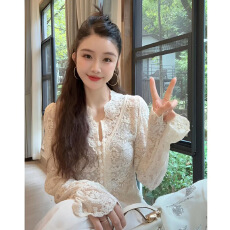 批发官图实价 蕾丝 防晒<b class='q'>镂空</b>上衣百搭重工刺绣V领空调房衬衣开衫女