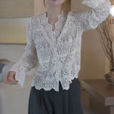 批发官图实价 蕾丝 防晒<b class='q'>镂空</b>上衣百搭重工刺绣V领空调房衬衣开衫女
