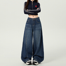 批发宽松弯刀<b class='q'>牛仔裤</b>女胖mm秋冬新款2025大码高腰垂感<b class='q'>显瘦</b>阔腿百搭裤子