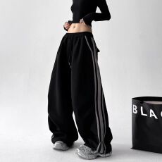 批发美式三杠运动<b class='q'>裤</b>女秋季复古<b class='q'>嘻哈</b>街头爵士舞宽松直筒阔腿休闲<b class='q'>裤</b>