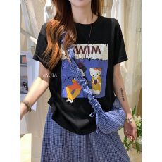 批发<b class='q'>韩国</b>大码女装21支纯棉210克纯棉童趣卡通趣味印花宽松短袖T时尚版