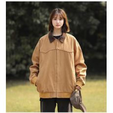 批发美式复古拼色翻领工装夹克男女秋冬季情侣装休闲宽松棒球服外套潮