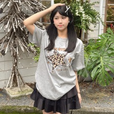 批发韩国大码<b class='q'>女装</b>纯棉210克100%棉女夏装慵懒宽松百搭印花短袖T恤韩系