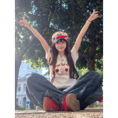 批发韩国大码<b class='q'>女装</b>纯棉210克100%棉女夏装慵懒宽松百搭印花短袖T恤韩系