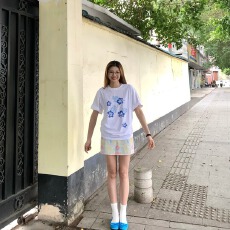 批发韩国大码<b class='q'>女装</b>纯棉210克100%棉女夏装慵懒宽松百搭印花短袖T恤韩系