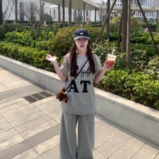 批发韩国大码<b class='q'>女装</b>纯棉210克100%棉女夏装慵懒宽松百搭印花短袖T恤韩系