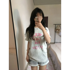 批发韩国大码<b class='q'>女装</b>纯棉210克100%棉女夏装慵懒宽松百搭印花短袖T恤韩系