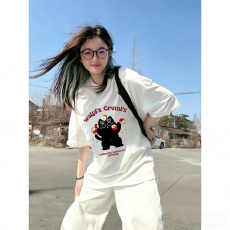 批发韩国大码<b class='q'>女装</b>纯棉210克100%棉女夏装慵懒宽松百搭印花短袖T恤韩系