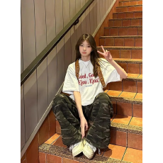 批发韩国大码<b class='q'>女装</b>纯棉210克100%棉女夏装慵懒宽松百搭印花短袖T恤韩系