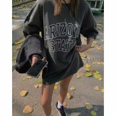 批发韩版大码女装220克精梳纯棉洗水黑落肩宽松版型后包边短袖T恤印花