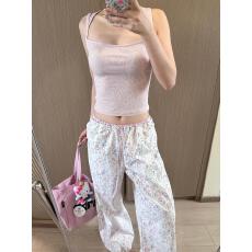 批发2025韩国小众撞色腰头可束脚涂鸦<b class='q'>印花</b>长裤宽松休闲阔腿裤