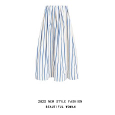 批发现货法式条纹半身裙女2025夏季休闲<b class='q'>百搭</b>高腰显瘦休闲裙子韩版