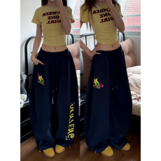 批发纯棉华棉#美式<b class='q'>街头</b>阔腿卫裤女2025秋装休闲裤百搭运动拖地长裤
