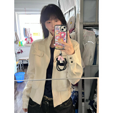 批发美式复古拼接设计麂皮外套修身短款<b class='q'>机车</b>夹克上衣秋冬新款