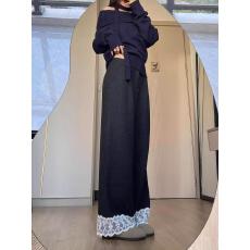 批发春新款<b class='q'>蕾丝</b>拼接撞色休闲<b class='q'>西装</b>阔腿裤女直筒长裤子