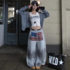 批发#<b class='q'>欧美</b>超火字母运动<b class='q'>裤</b>女秋季爵士舞卫<b class='q'>裤</b>宽松bf慵懒风阔腿长<b class='q'>裤</b>