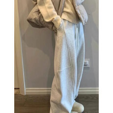 批发立体腰头#休闲运动糯米裤女2024年新款春秋季直筒阔腿卫裤