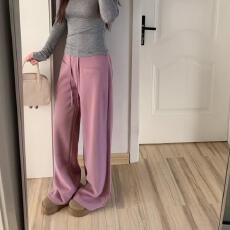 批发原版做法#紫色拼接<b class='q'>高腰</b>休闲裤女春秋冬宽松阔腿直筒裤高级