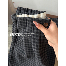 批发，西装腰头秋季新款加绒格子裤复古加厚半松紧垂感宽松显瘦