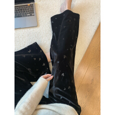 批发，西装腰头#蝴蝶书签 直筒阔腿<b class='q'>原创</b>烫花黑色加绒裤裤子女秋冬