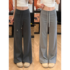 批发#运动休闲裤灰色裤子抽绳裤直筒裤女装2025早春新款黑色长裤