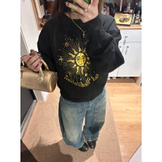 批发美式复古字母套头圆领卫衣春秋冬宽松显瘦气质慵懒休闲松弛感外套