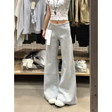 批发薄款/加绒广州工厂灰色微喇裤女<b class='q'>秋</b>冬季垂感卫裤加绒喇叭裤子