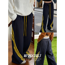 批发立体腰头#2025早春新款三条杠弯刀卫裤女休闲街头宽松长裤